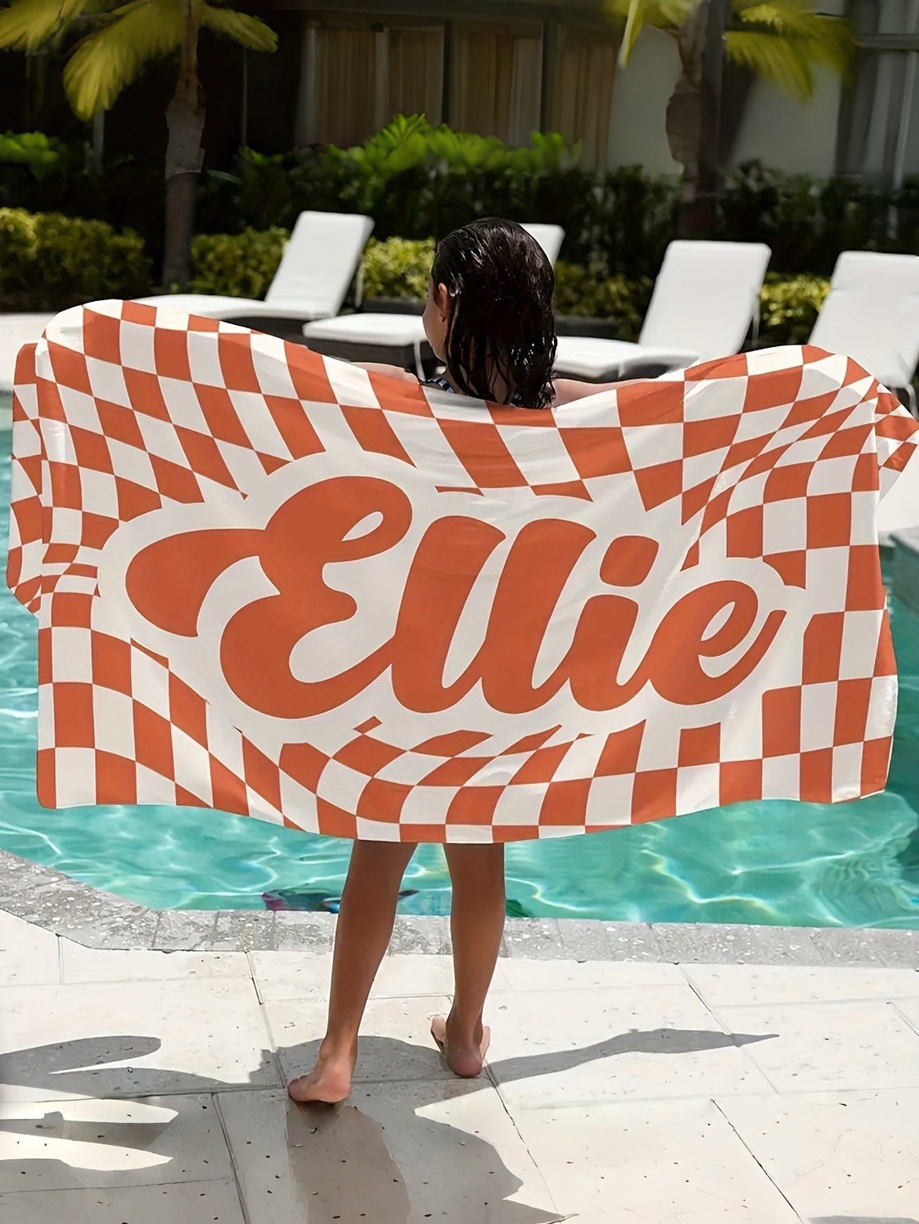 Checkered Text Personalized Beach Towel